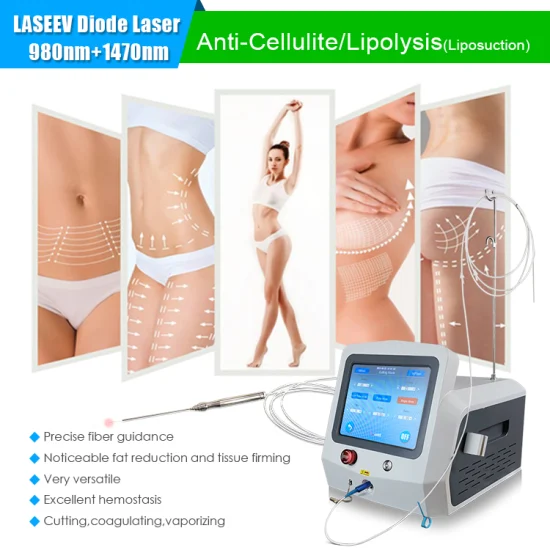 Heißer Verkauf Diodenlaser 980 nm 1470 nm Fettabsaugung Fettverbrennung Cellulite Reduzierender Lipolaser für Körperwangenfett Doppelkinn