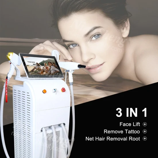 3 in 1 Laser-Haarentfernung IPL Pikosekunden ND YAG Tattoo-Haarentfernungsmaschine Permanentes Diodenlaser-Haarentfernungsgerät
